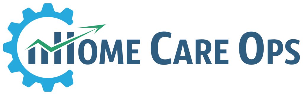 home-care-ops-logo-2022-full-color-1024×324 Logo of Home Care Ops featuring a blue gear with a green rising arrow forming part of a bar chart. To the right of the gear, the words "Home Care Ops" are written in blue font.