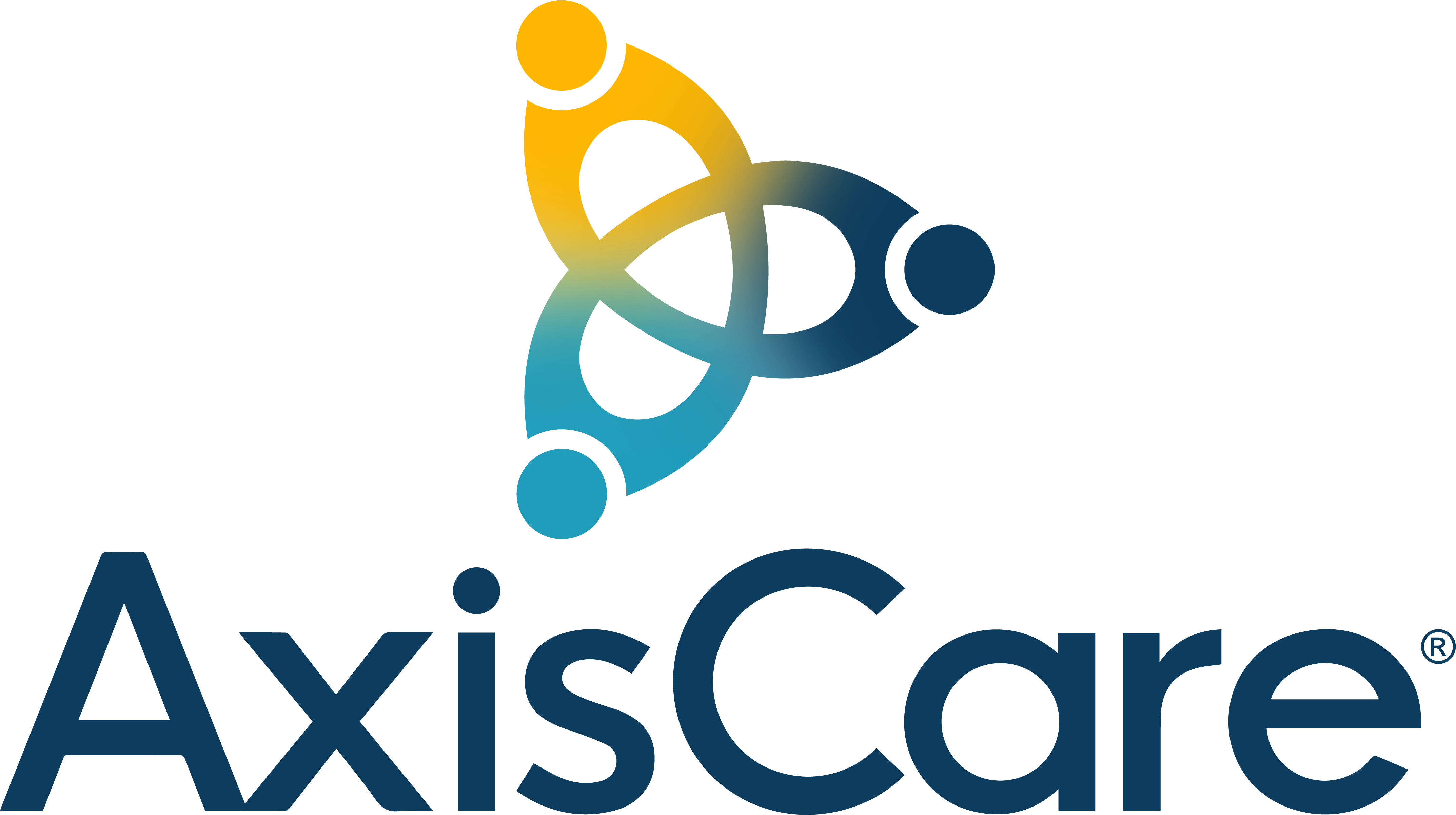 AxisCare Logo_Stacked_Gradient Logo of AxisCare featuring a gradient design of three interconnected humanoid shapes in yellow, blue, and gray, forming a circular pattern above the text "AxisCare" in bold, dark blue letters.
