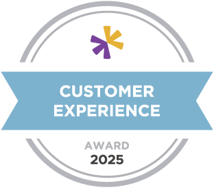 CEA-2025 Emblem featuring a blue ribbon with "Customer Experience Award 2025" text, encircled by a double line border, and a multicolored star-like symbol at the top.