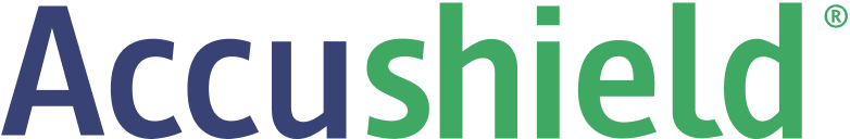 01284374-0682-4917-bc76-73aaedfd37c1 The word "Accushield" is written in large, bold letters with "Accu" in dark blue and "shield" in green. A registered trademark symbol appears at the end of the word.