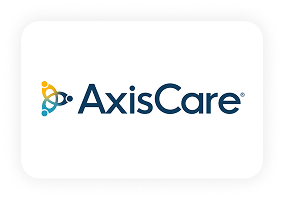 AxisCare logo with stylized abstract figures in yellow, teal, and blue forming a triangle to the left of the word "AxisCare" in dark blue text on a white background.