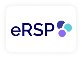 Logo that reads "eRSP" in dark blue text, with three overlapping circles in dark blue, teal, and purple to the right of the text, all on a white background.