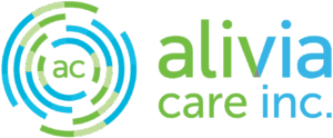 Alivia Care Inc. logo with a blue and green circular design on the left containing the letters