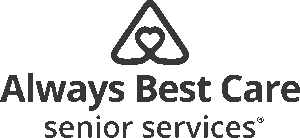 Logo for Always Best Care senior services, featuring a triangular outline with a heart shape inside above the company name in bold letters, and