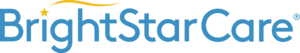 BrightStar Care logo with blue text, a yellow star above the “i” in “Bright,” and a yellow curved line extending from the star over the word “Star.”.