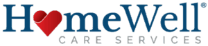 Logo for HomeWell Care Services. The "o" in "HomeWell" is replaced with a red heart. The words "CARE SERVICES" appear below the main name in smaller, light gray letters.