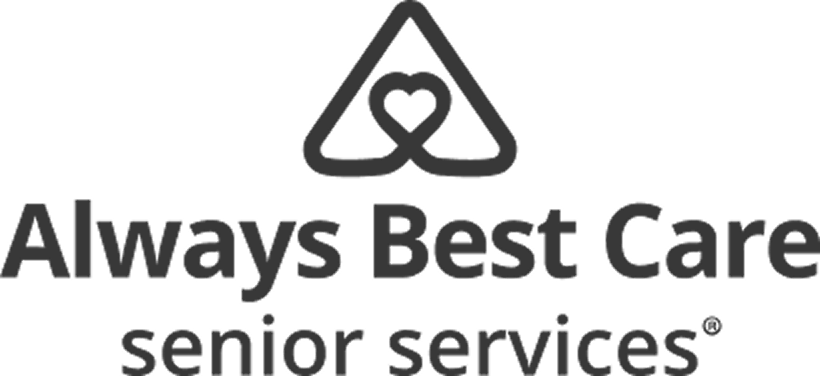 Logo for Always Best Care Senior Services. The image features a triangular shape with a heart in the center above the text "Always Best Care senior services" in bold, black letters on a white background.