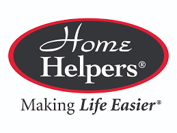 Logo for Home Helpers featuring a black oval with a red outline and the words "Home Helpers" in white script and print. Below, the slogan "Making Life Easier" is written in black and italicized font.