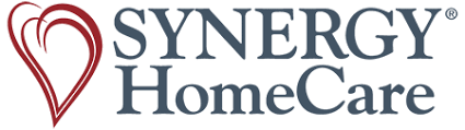 SYNERGY HomeCare logo with a stylized red heart graphic on the left and the company name in gray-blue text on the right.